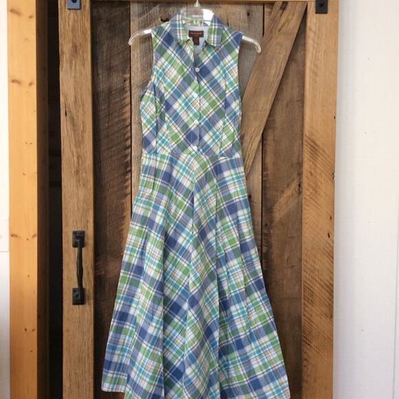 Duck Head 6 SUMMER CLASSIC Green & Blue Plaid Sleeveless Dress - Picture 2 of 6